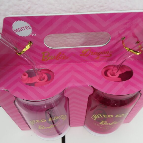 Barbie Drinking Glasses Pink Barbie Glass Cups lids straws Barbie X Dragon 16oz - Picture 5 of 7